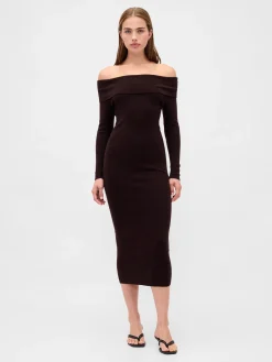CashSoft Stretch Off-Shoulder Midi Sweater Dress