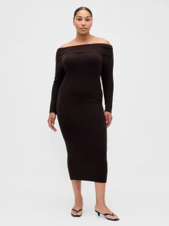 CashSoft Stretch Off-Shoulder Midi Sweater Dress