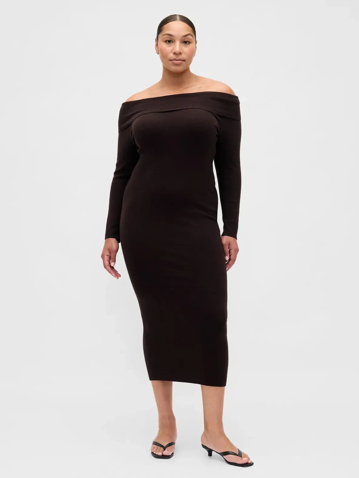 CashSoft Stretch Off-Shoulder Midi Sweater Dress
