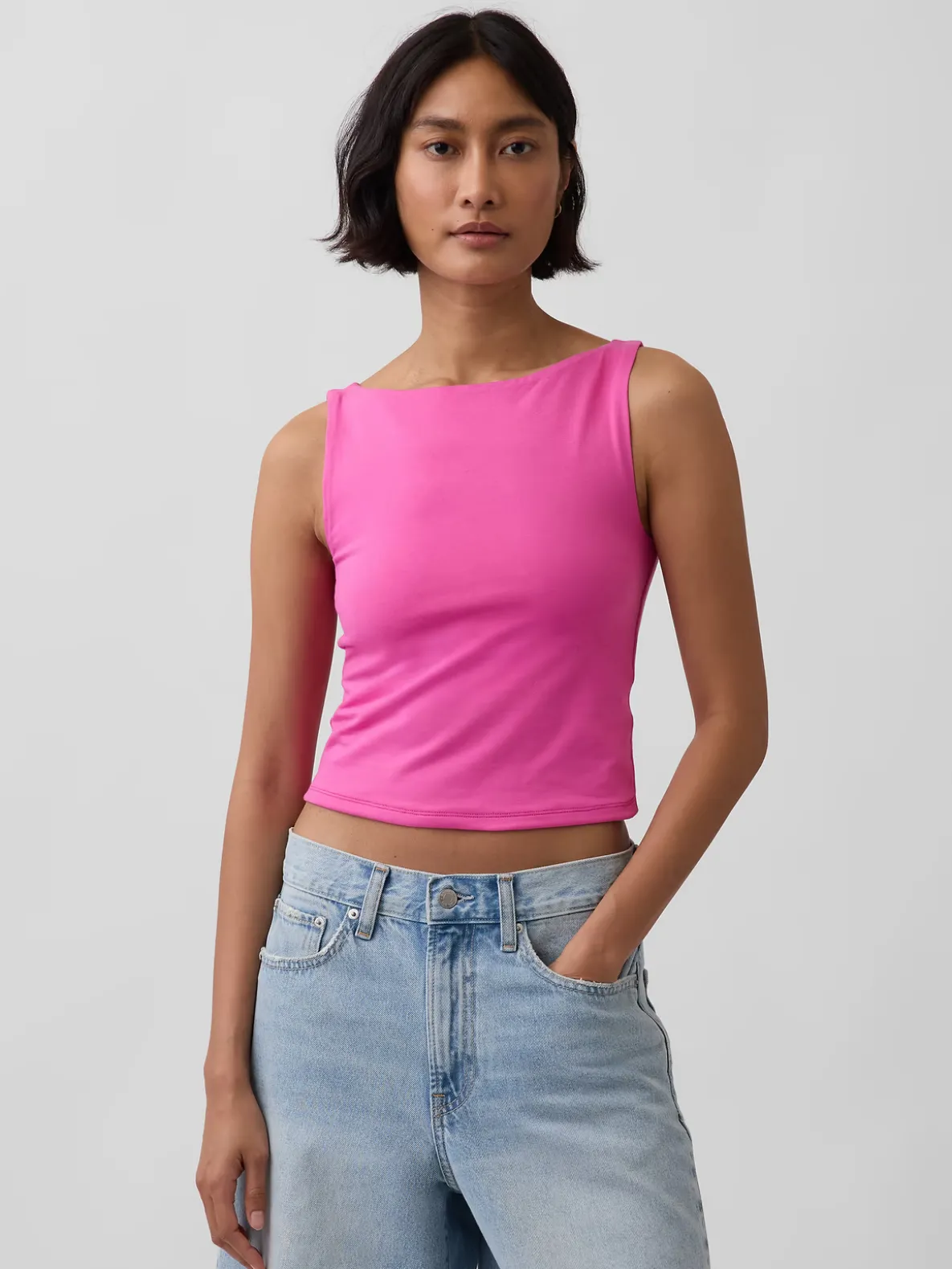 CloseKnit Jersey Boatneck Crop Tank Top