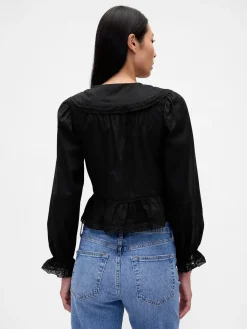Collared V-Neck Peplum Top