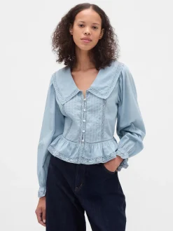 Collared V-Neck Peplum Top