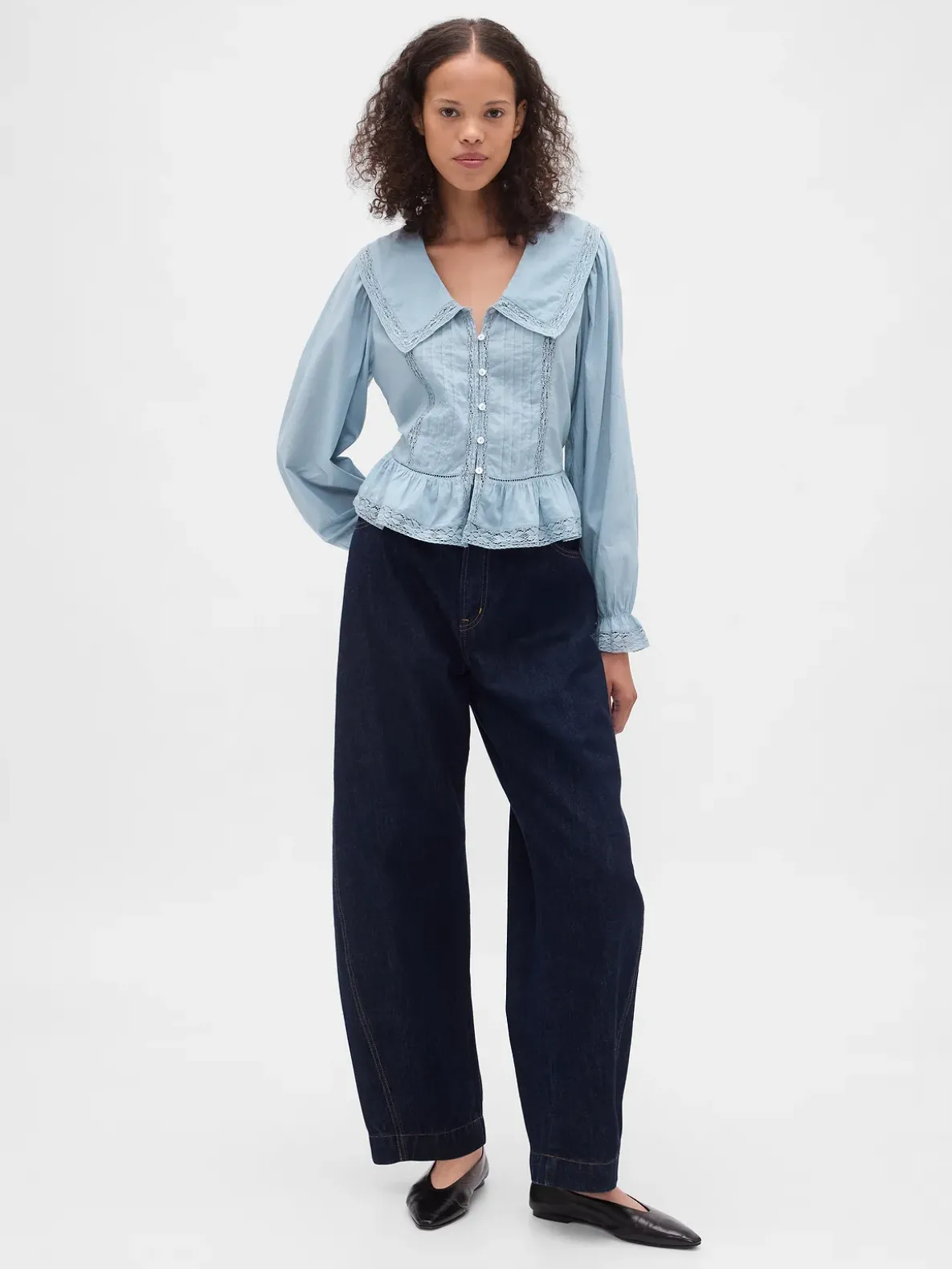 Collared V-Neck Peplum Top