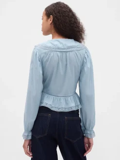 Collared V-Neck Peplum Top