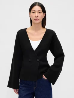 Collarless V-Neck Sweater Blazer
