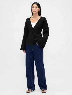 Collarless V-Neck Sweater Blazer