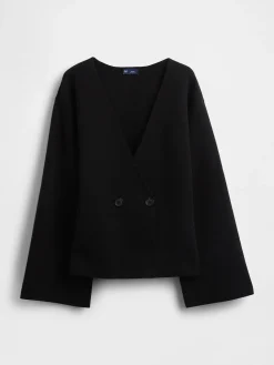 Collarless V-Neck Sweater Blazer
