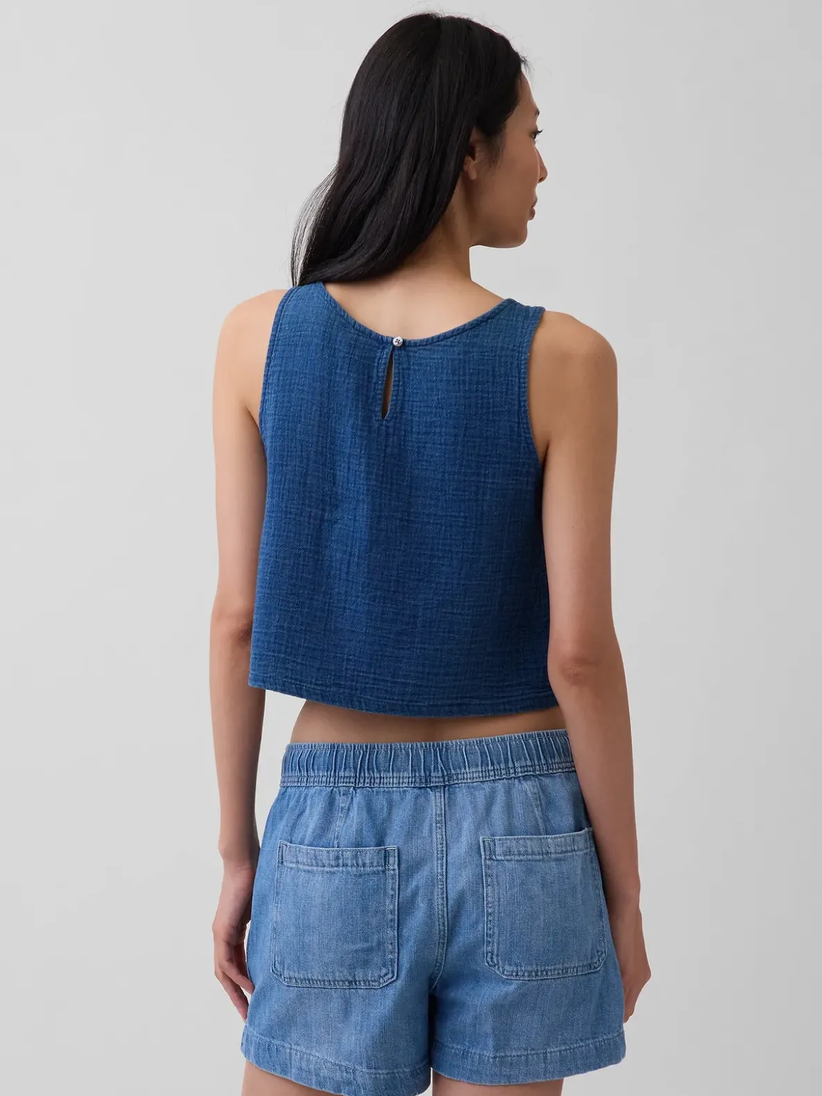 Cotton Gauze Denim Shell Tank Top