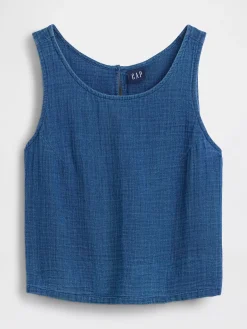 Cotton Gauze Denim Shell Tank Top