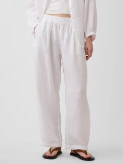 Cotton Gauze Easy Barrel Pants