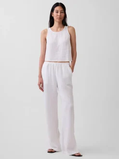 Cotton Gauze Easy Split-Hem Pants