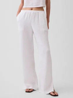 Cotton Gauze Easy Split-Hem Pants