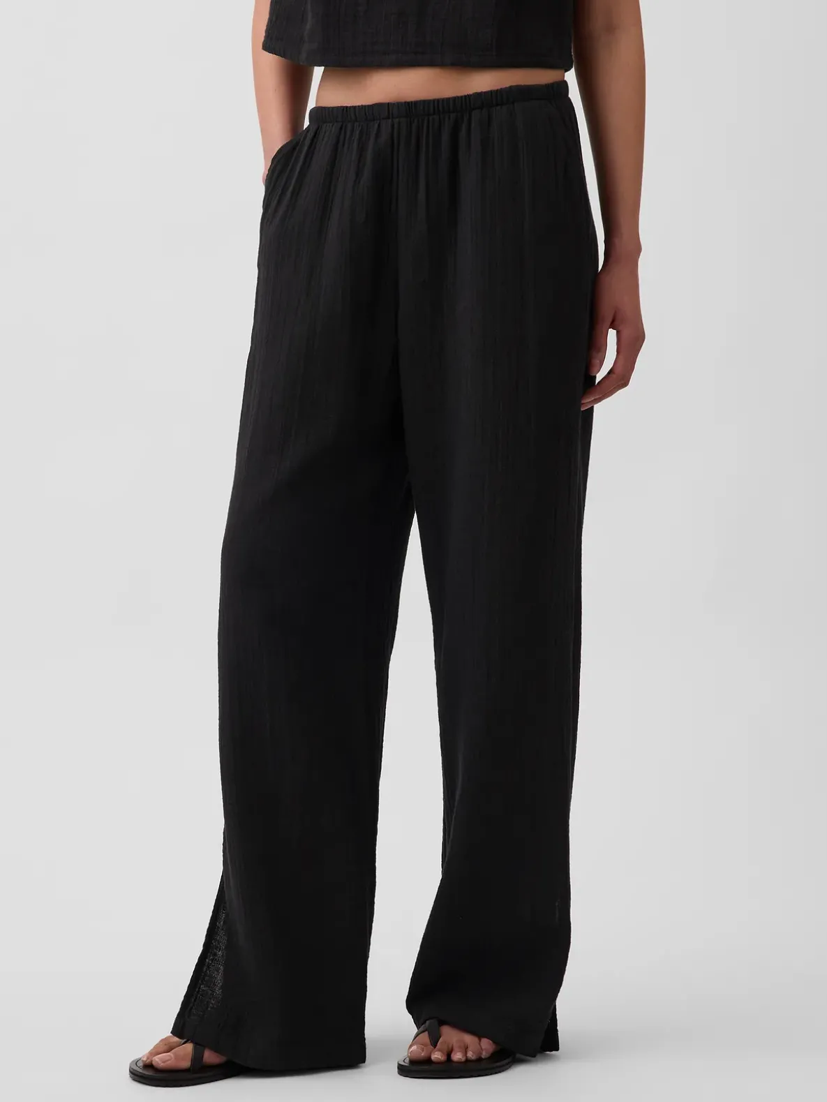 Cotton Gauze Easy Split-Hem Pants