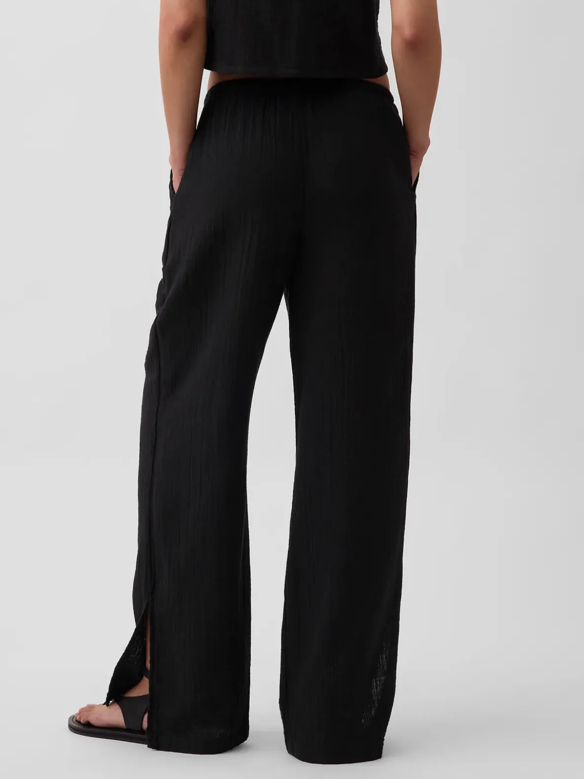 Cotton Gauze Easy Split-Hem Pants
