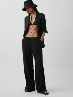 Cotton Gauze Easy Split-Hem Pants
