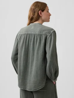 Cotton Gauze Oversized Collarless Shirt
