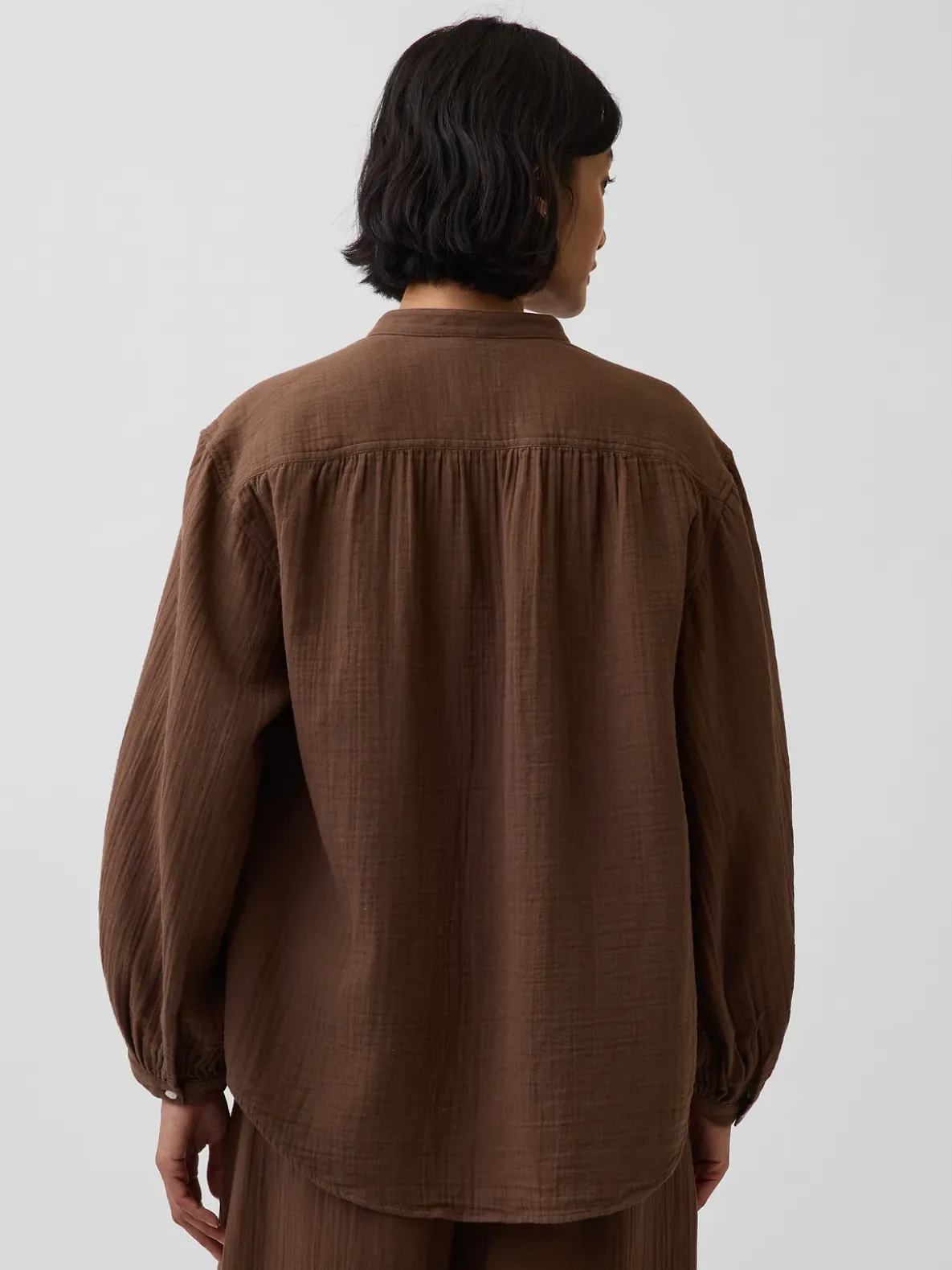 Cotton Gauze Oversized Collarless Shirt