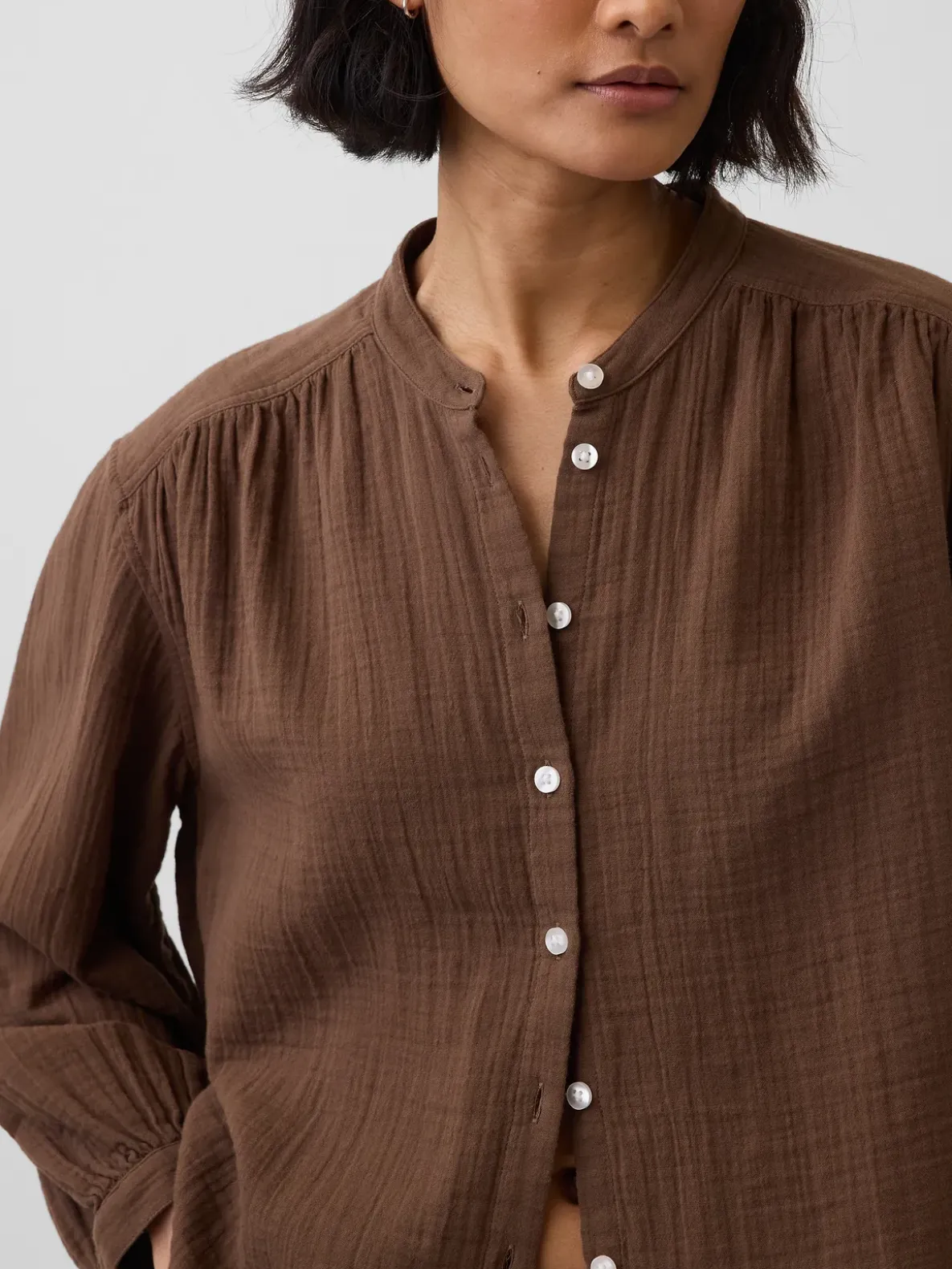 Cotton Gauze Oversized Collarless Shirt