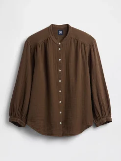 Cotton Gauze Oversized Collarless Shirt