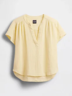 Cotton Gauze Oversized Split-Neck Top