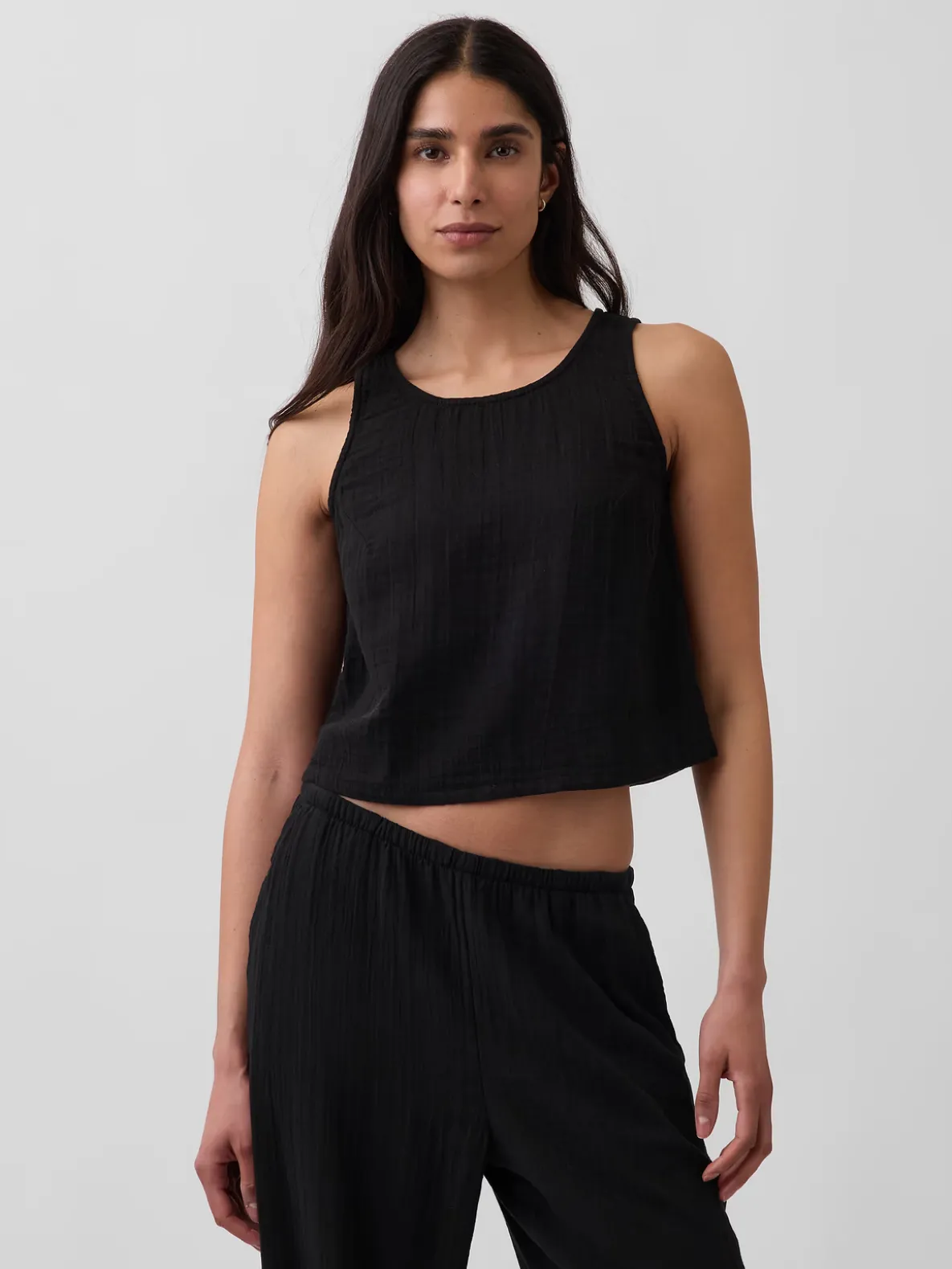 Cotton Gauze Racer Shell Tank Top