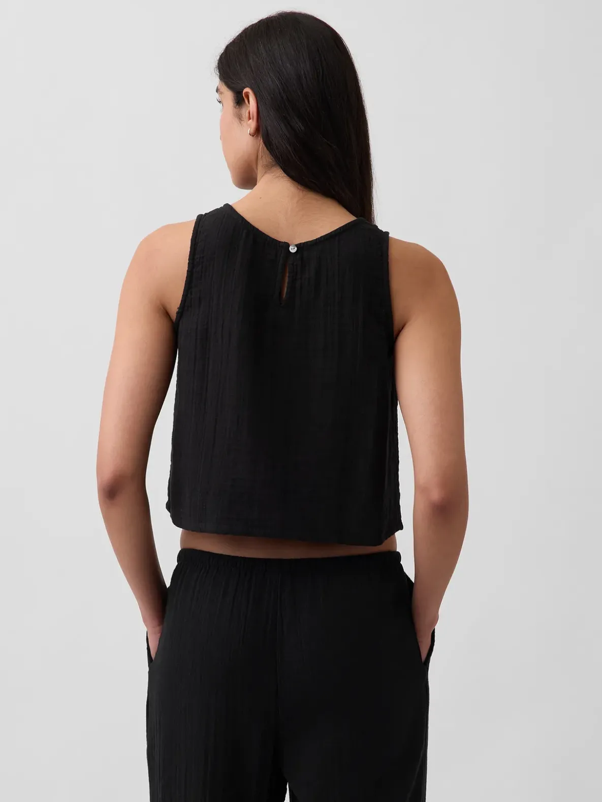 Cotton Gauze Racer Shell Tank Top