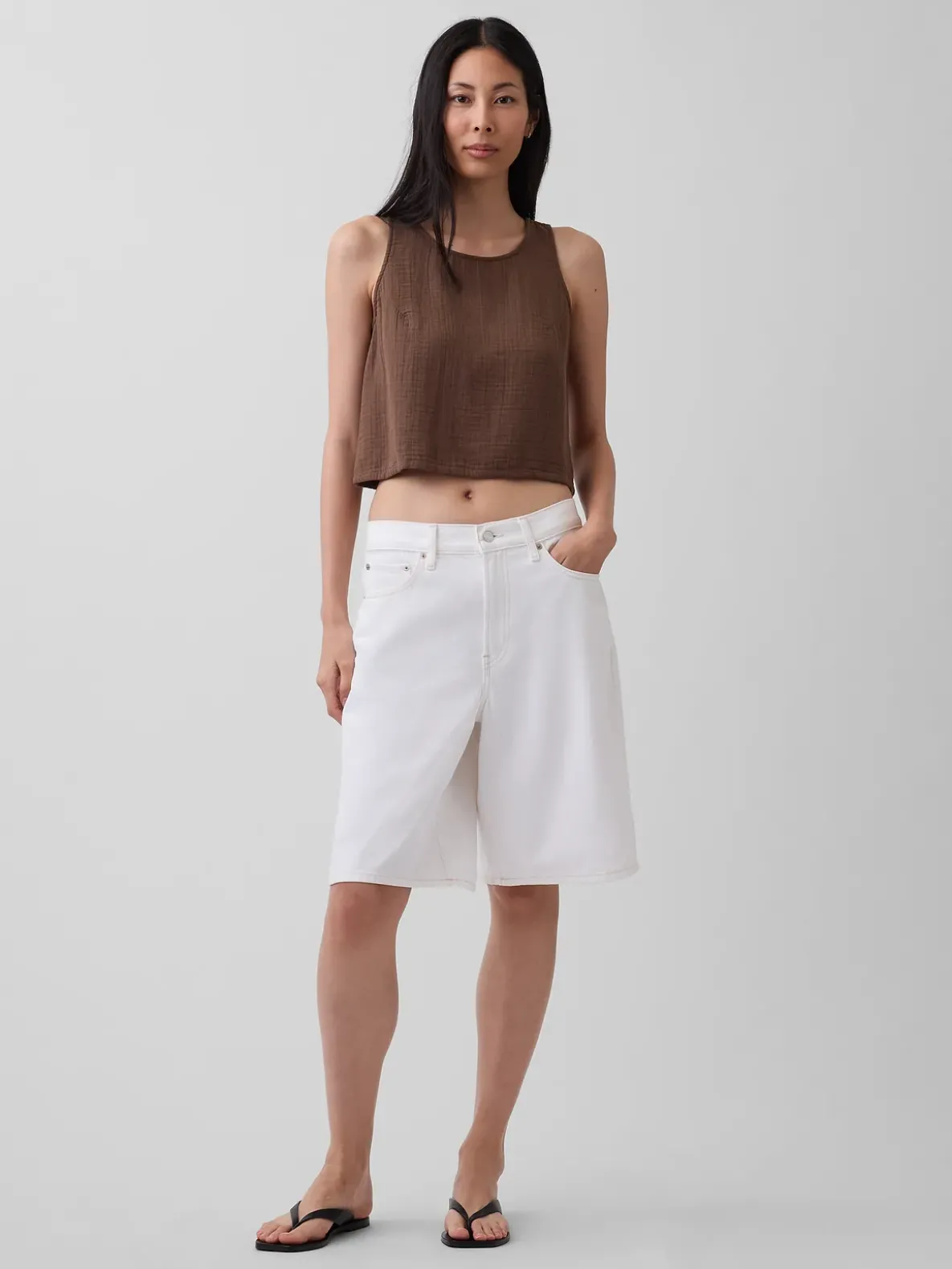 Cotton Gauze Racer Shell Tank Top