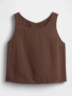 Cotton Gauze Racer Shell Tank Top