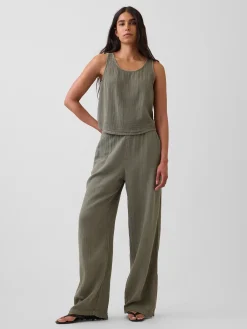Cotton Gauze Racer Shell Tank Top