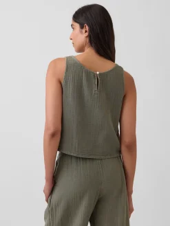 Cotton Gauze Racer Shell Tank Top