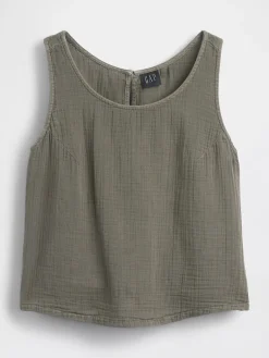 Cotton Gauze Racer Shell Tank Top