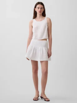 Cotton Gauze Smocked Waist Mini Skort