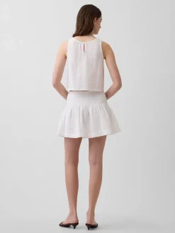 Cotton Gauze Smocked Waist Mini Skort
