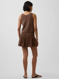 Cotton Gauze Smocked Waist Mini Skort