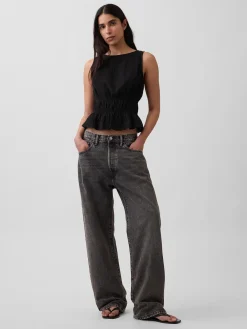 Cotton Gauze Smocked-Waist Peplum Top