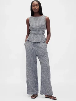 Cotton Gauze Smocked-Waist Peplum Top