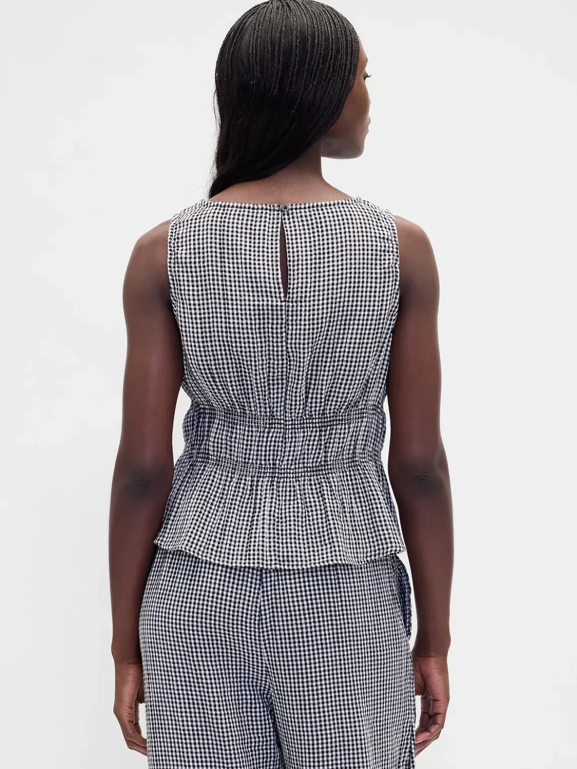 Cotton Gauze Smocked-Waist Peplum Top