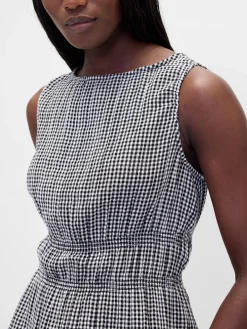 Cotton Gauze Smocked-Waist Peplum Top