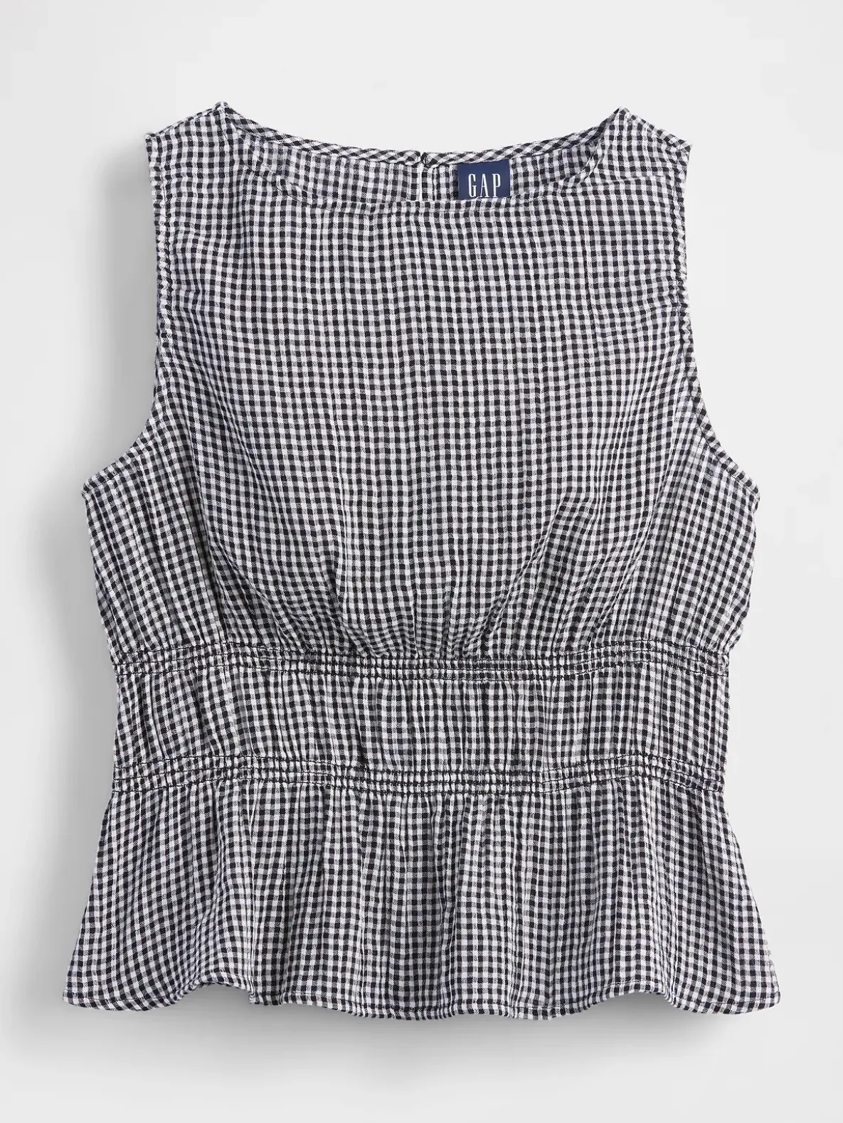 Cotton Gauze Smocked-Waist Peplum Top