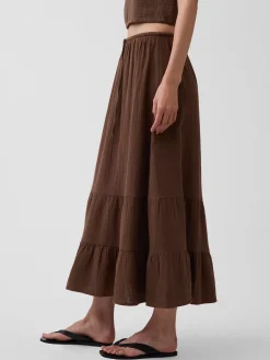 Cotton Gauze Tiered Easy Maxi Skirt