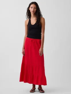 Cotton Gauze Tiered Easy Maxi Skirt