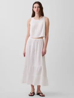 Cotton Gauze Tiered Easy Maxi Skirt