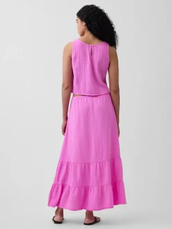 Cotton Gauze Tiered Easy Maxi Skirt