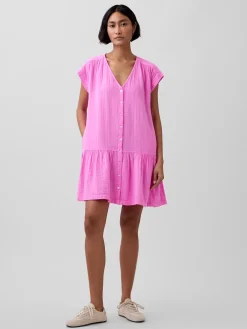 Cotton Gauze V-Neck Tunic Dress