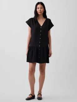 Cotton Gauze V-Neck Tunic Dress