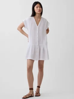 Cotton Gauze V-Neck Tunic Dress