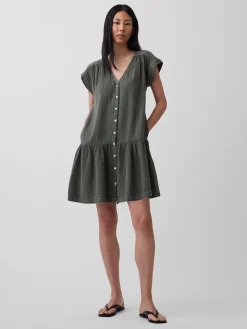 Cotton Gauze V-Neck Tunic Dress