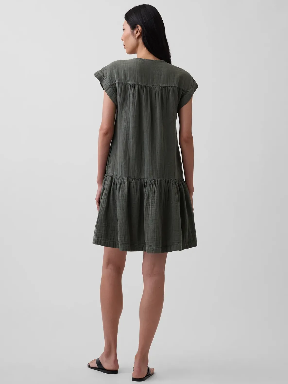 Cotton Gauze V-Neck Tunic Dress