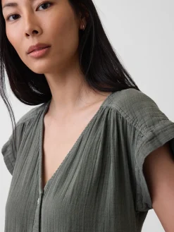 Cotton Gauze V-Neck Tunic Dress