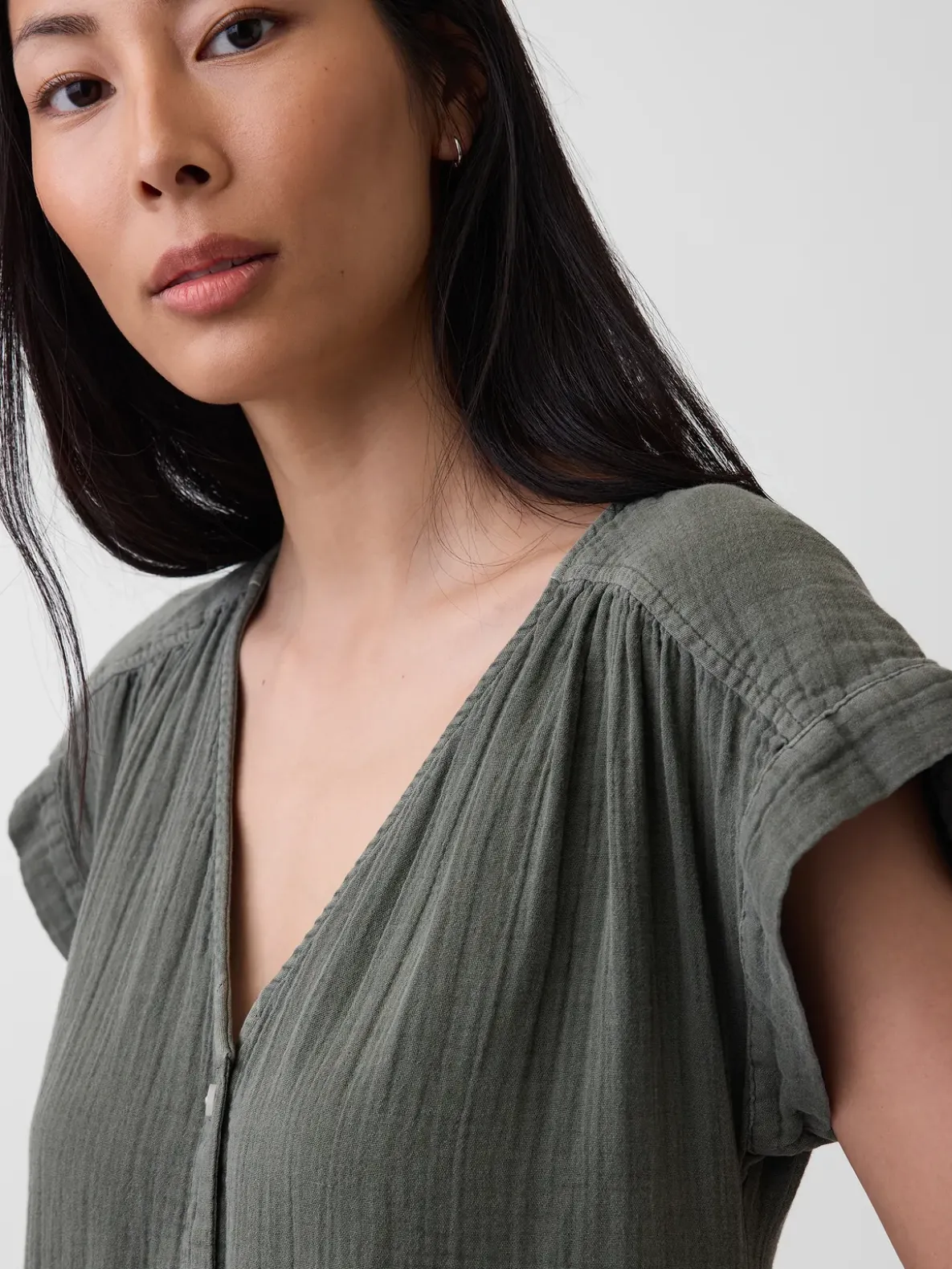 Cotton Gauze V-Neck Tunic Dress